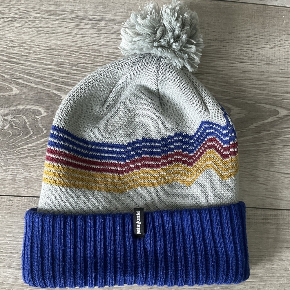 Patagonia Powder Town Beanie Hat Sleet Green Ridge Rise Winter‎ Ski Knit Pom